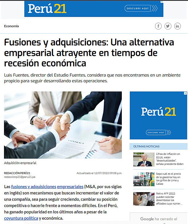 Fusiones y adquisiciones: Una alternativa empresarial atrayente en tiempos de recesin econmica